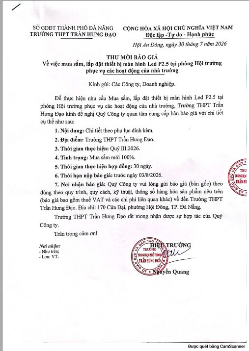 Thư mời báo giá màn hình Led